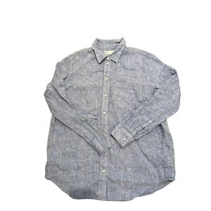 GAP Linen Shirt Women's Size M Blue Speckled Button Down Long Sleeve Casual‎
